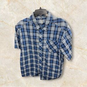 Mountain Hardware Button Up Short Sleeve Shirt‎ Men's XL Blue Plaid Outdoor EUC
